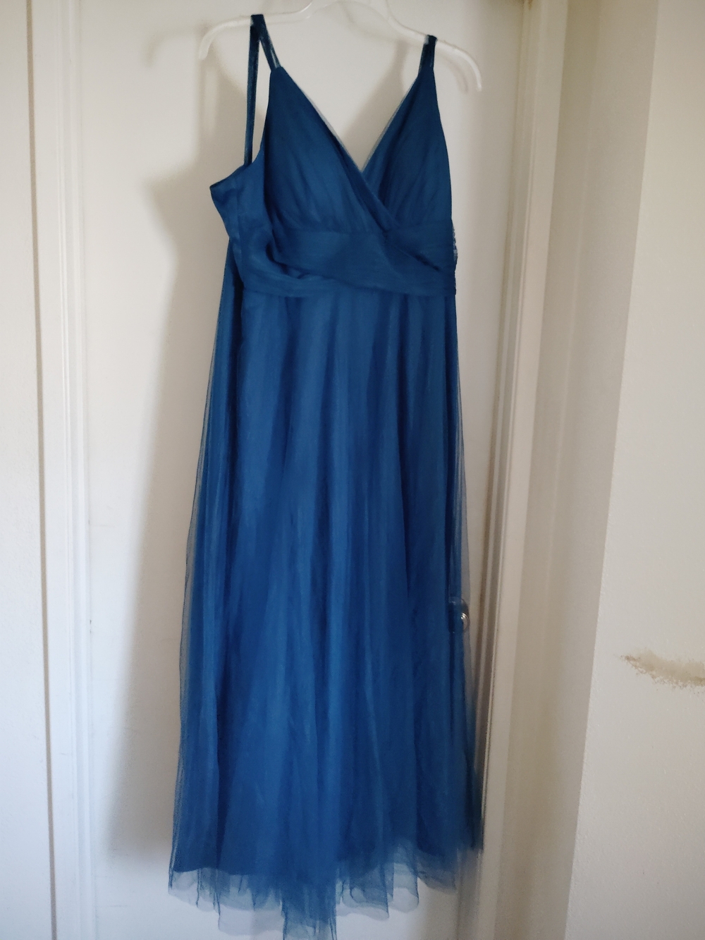Ever Pretty Teal-Blue V-Neck Tulle Maxi Dress